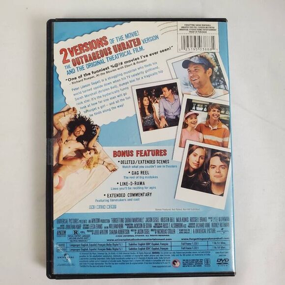 Forgetting Sarah Marshall DVD Unrated Full Screen Comedy Jason Segel - Picture 3 of 3